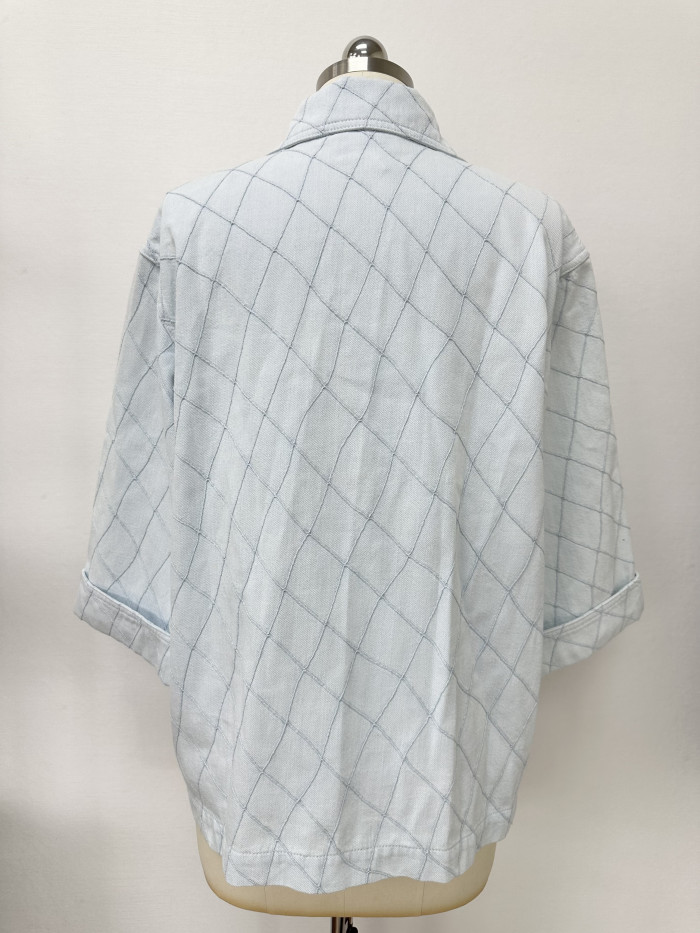 Chanel Top-quality Version Blouse Embroidered Denim Light Blue #385476