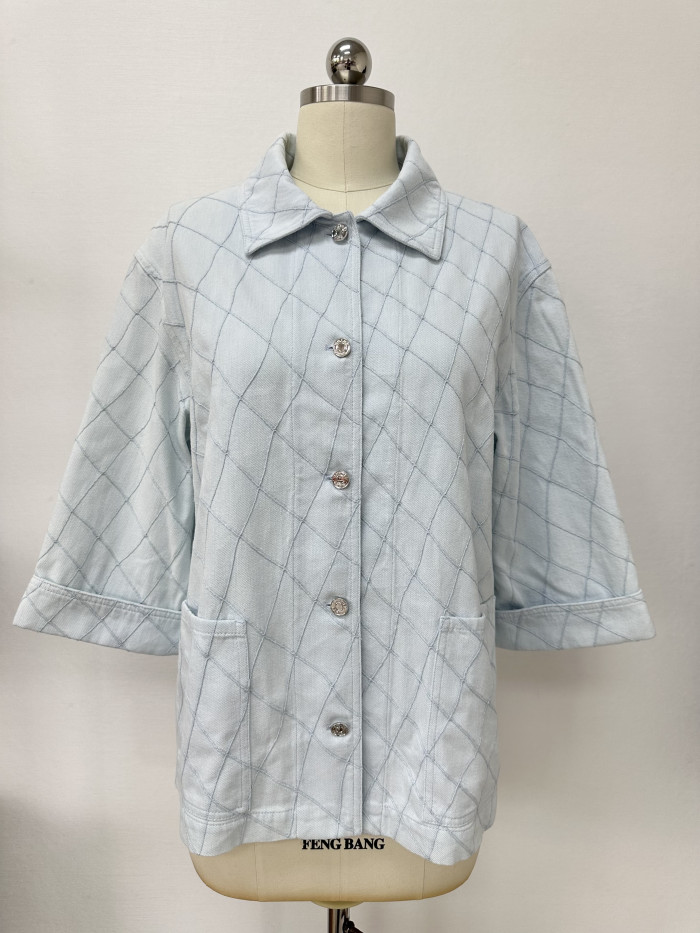 Chanel Top-quality Version Blouse Embroidered Denim Light Blue #385476