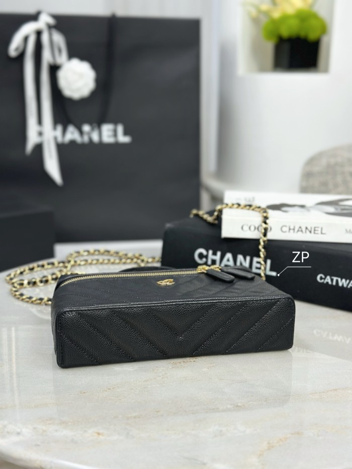 Chanel CC V Pattern Quilted Cosmetic Bag #385459