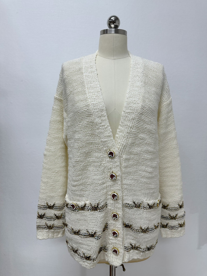 Chanel Top-quality Version Gold Thread Knitted Cardigan Pants Suit #330295