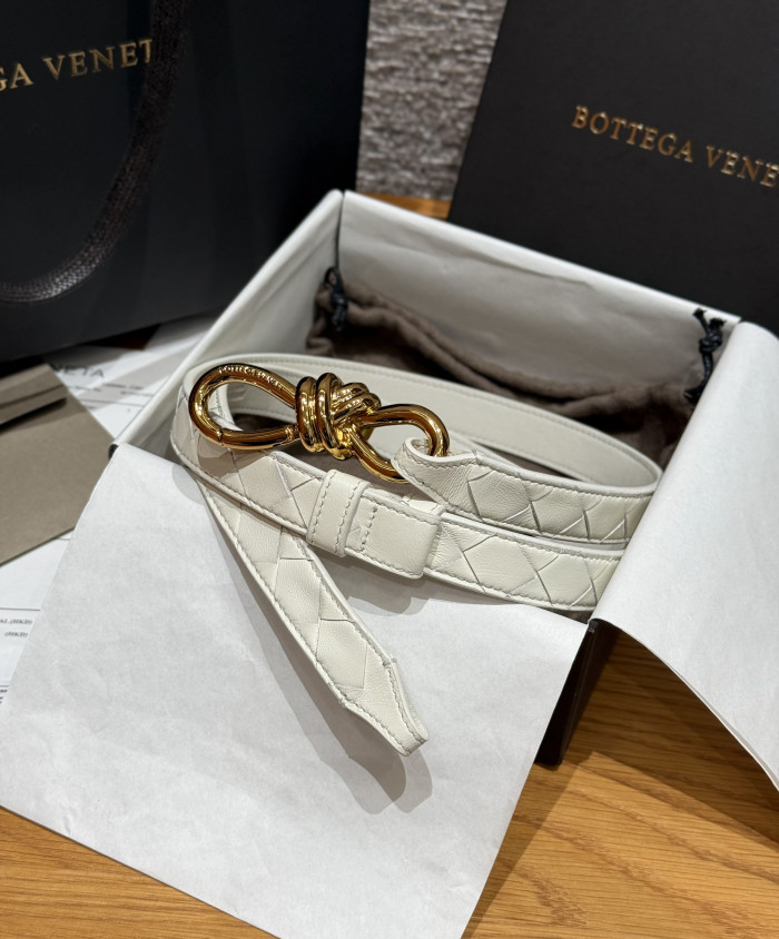 Bottega Veneta Andimo Interciato Woven Leather Metal Knot Buckle Belt #385508