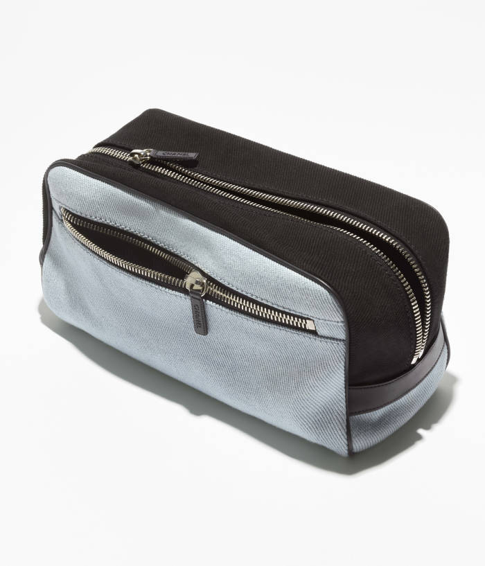 CHANEL Large Zipped Pouch Canvas Calfskin Silver-tone Metal Blue Black #385402