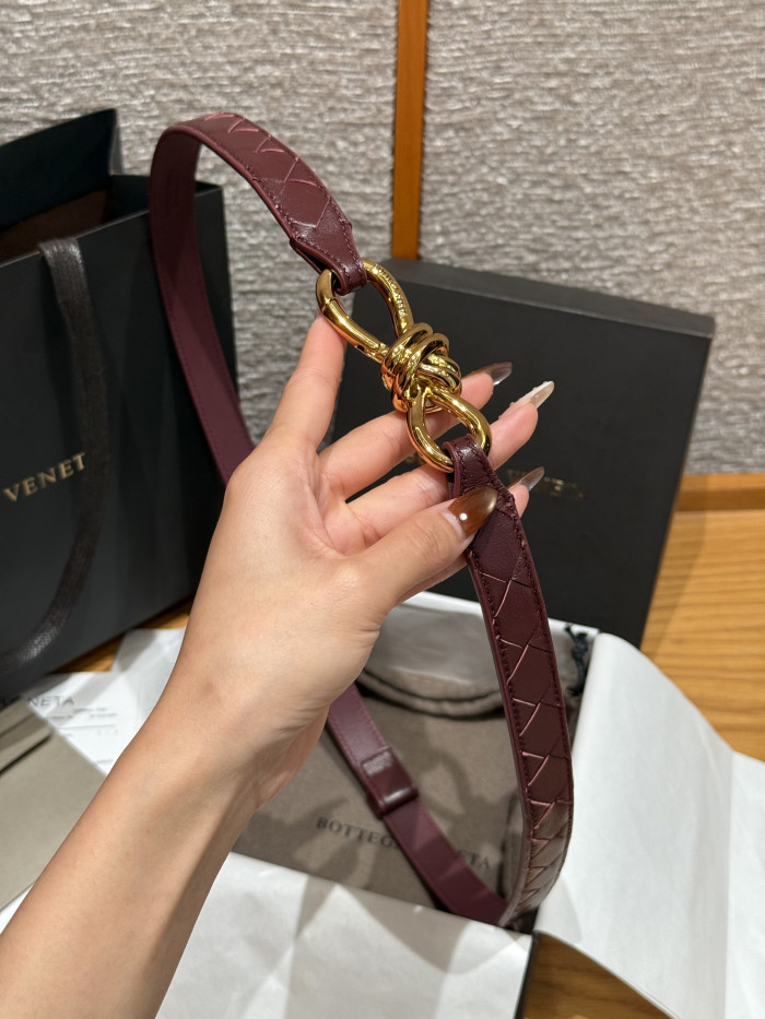 Bottega Veneta Andimo Interciato Woven Leather Metal Knot Buckle Belt #385508