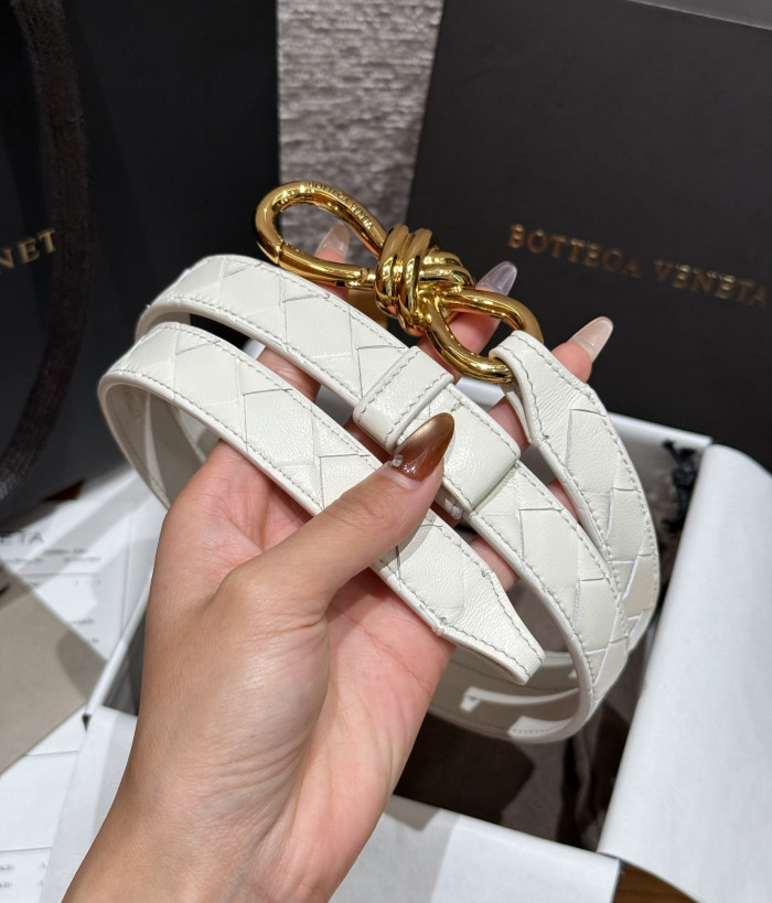 Bottega Veneta Andimo Interciato Woven Leather Metal Knot Buckle Belt #385508