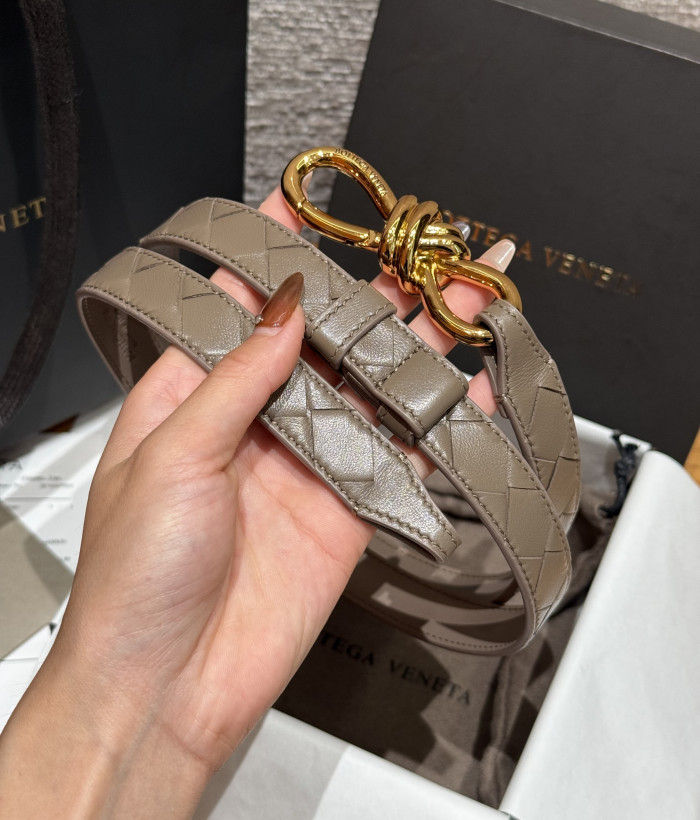 Bottega Veneta Andimo Interciato Woven Leather Metal Knot Buckle Belt #385508