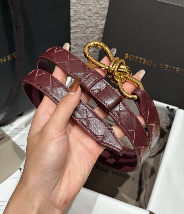 Bottega Veneta Andimo Interciato Woven Leather Metal Knot Buckle Belt #385508