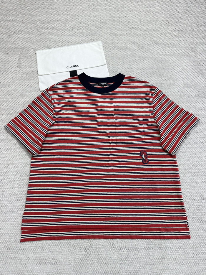 Chanel Top-quality Version Seahorse Striped T-shirt #385473