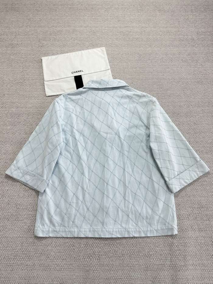 Chanel Top-quality Version Blouse Embroidered Denim Light Blue #385476