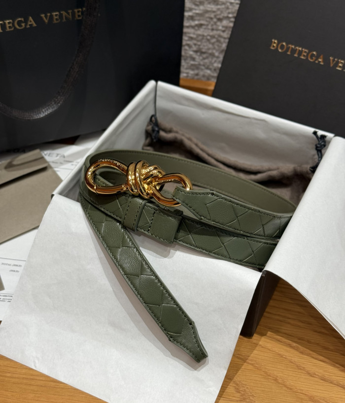 Bottega Veneta Andimo Interciato Woven Leather Metal Knot Buckle Belt #385508