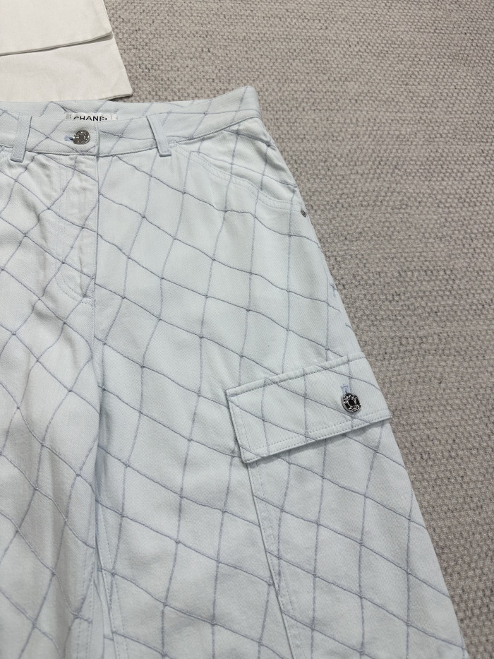 Chanel Top-quality Version Jeans Embroidered Denim Light Blue #385477