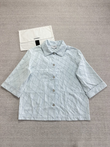 Chanel Top-quality Version Blouse Embroidered Denim Light Blue #385476