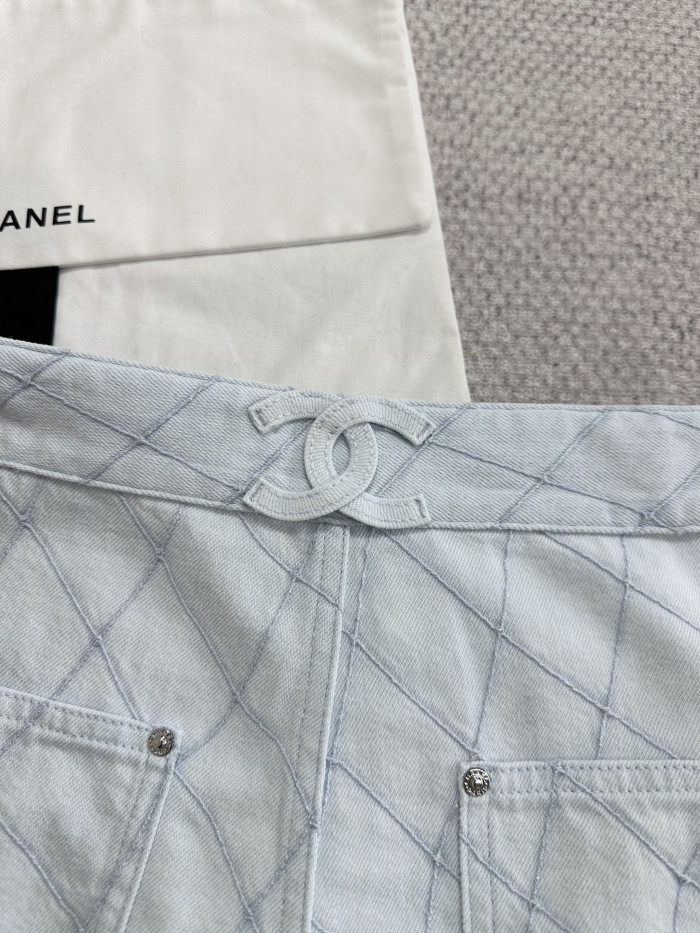 Chanel Top-quality Version Shorts Embroidered Light Blue #385475