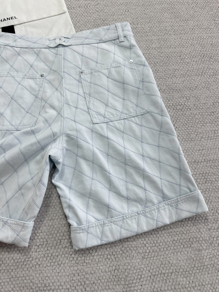 Chanel Top-quality Version Shorts Embroidered Light Blue #385475