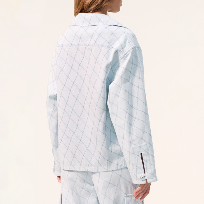 Chanel Top-quality Version Blouse Embroidered Denim Light Blue #385476