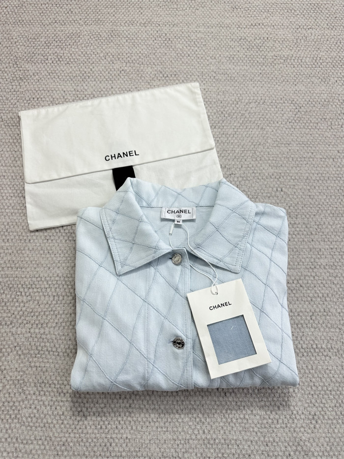 Chanel Top-quality Version Blouse Embroidered Denim Light Blue #385476