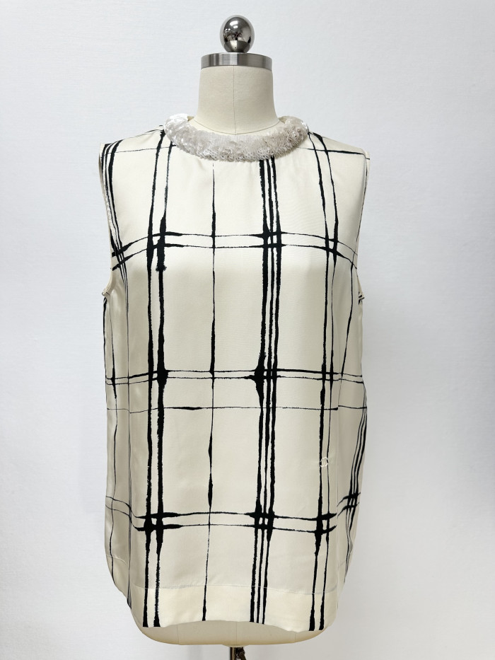 Chanel Top-quality Version Top Printed Silk Ecru Black #385470