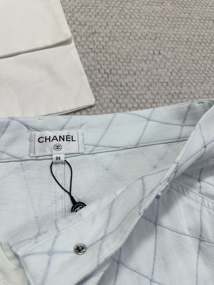 Chanel Top-quality Version Jeans Embroidered Denim Light Blue #385477