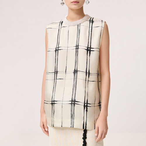 Chanel Top-quality Version Top Printed Silk Ecru Black #385470