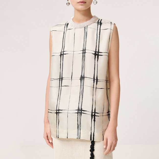 Chanel Top-quality Version Top Printed Silk Ecru Black #385470