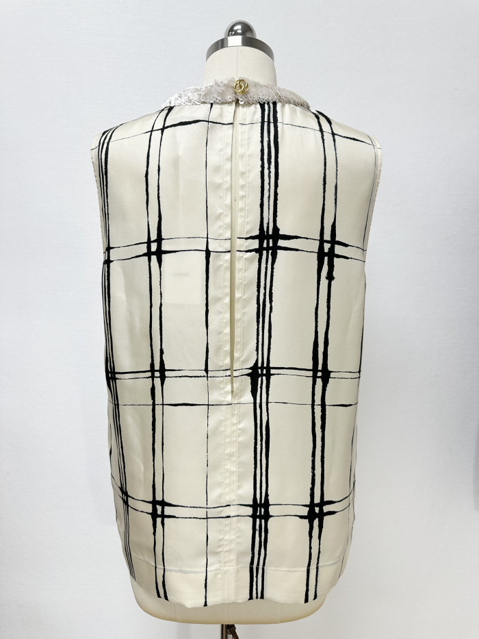 Chanel Top-quality Version Top Printed Silk Ecru Black #385470