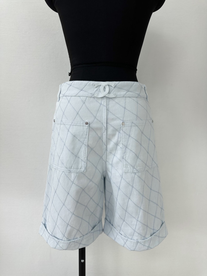 Chanel Top-quality Version Shorts Embroidered Light Blue #385475