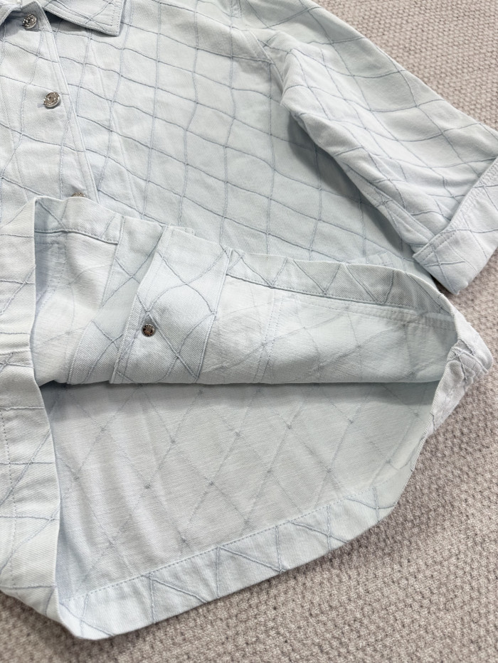Chanel Top-quality Version Blouse Embroidered Denim Light Blue #385476