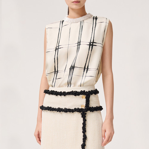 Chanel Top-quality Version Top Printed Silk Ecru Black #385470
