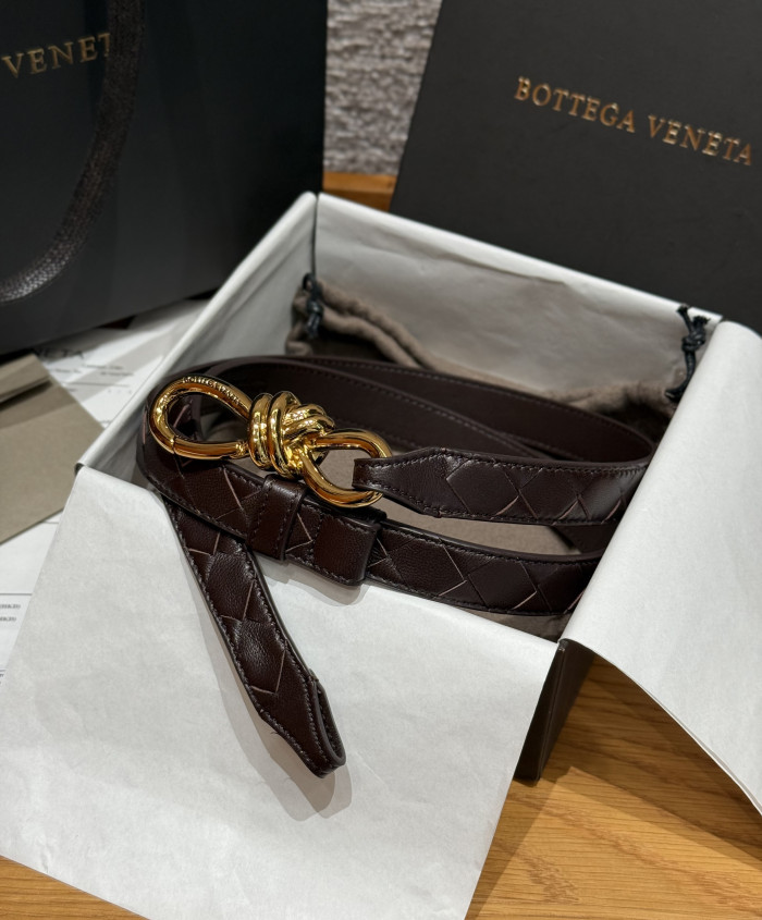 Bottega Veneta Andimo Interciato Woven Leather Metal Knot Buckle Belt #385508