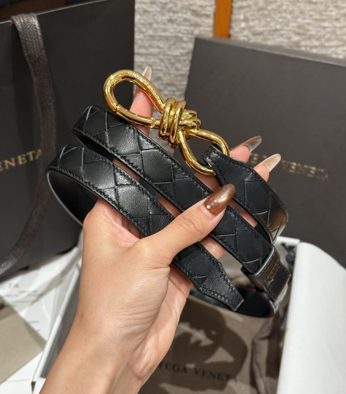 Bottega Veneta Andimo Interciato Woven Leather Metal Knot Buckle Belt #385508