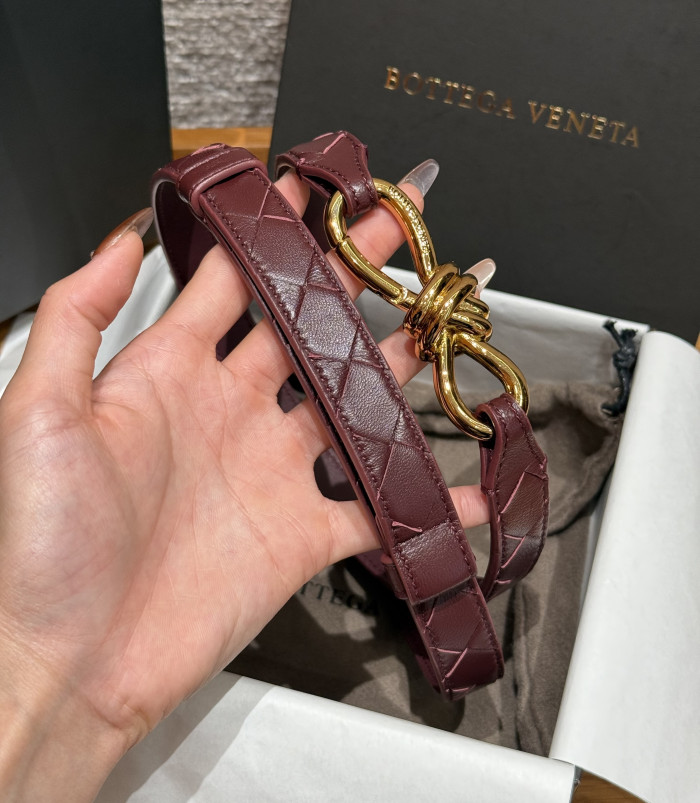 Bottega Veneta Andimo Interciato Woven Leather Metal Knot Buckle Belt #385508