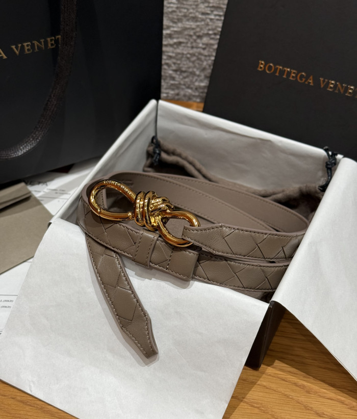 Bottega Veneta Andimo Interciato Woven Leather Metal Knot Buckle Belt #385508