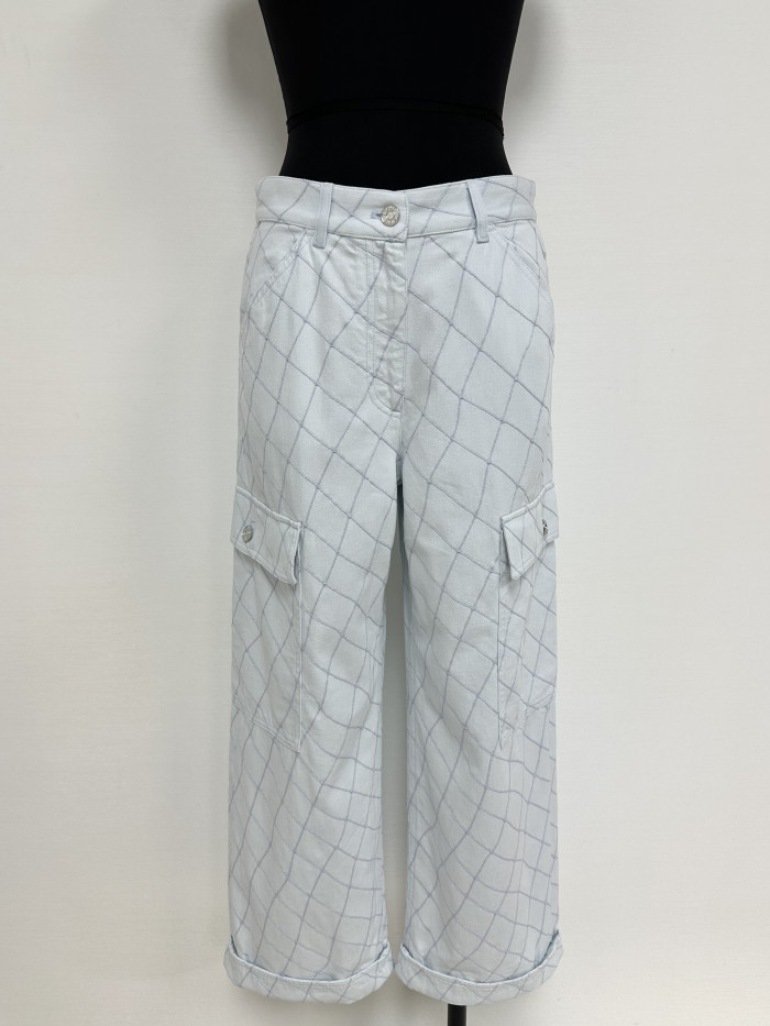 Chanel Top-quality Version Jeans Embroidered Denim Light Blue #385477