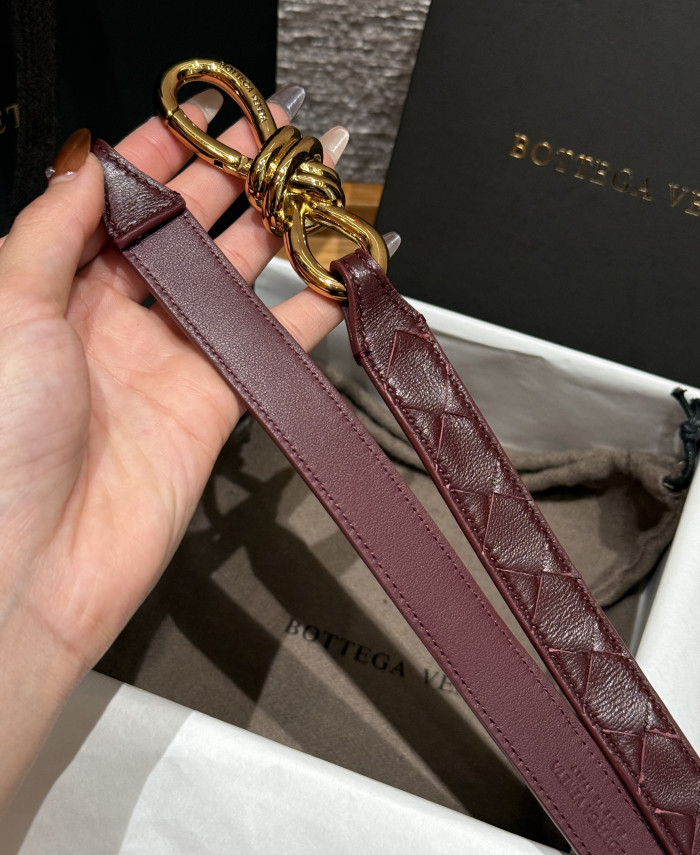 Bottega Veneta Andimo Interciato Woven Leather Metal Knot Buckle Belt #385508