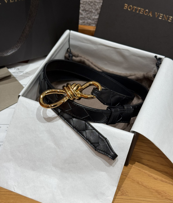 Bottega Veneta Andimo Interciato Woven Leather Metal Knot Buckle Belt #385508