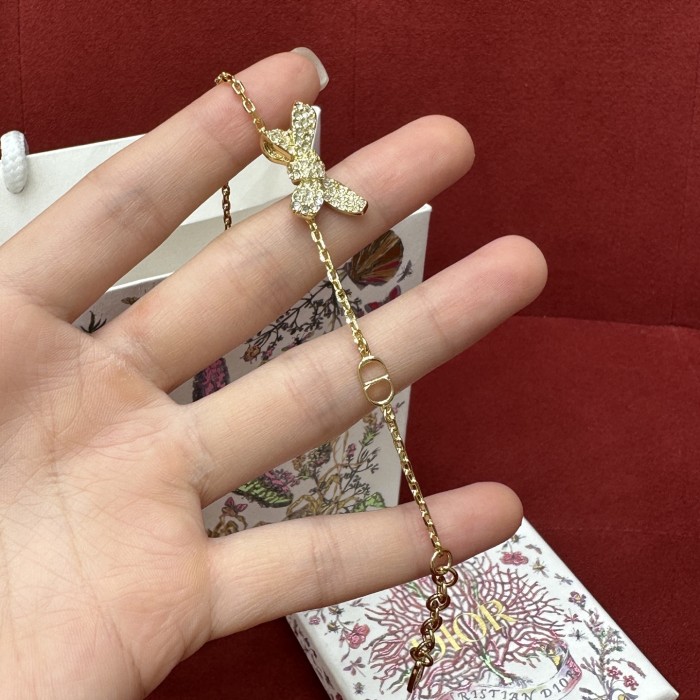 DIOR Delicate Bow Bracelet Gold-Finish Metal and Crystals #379150
