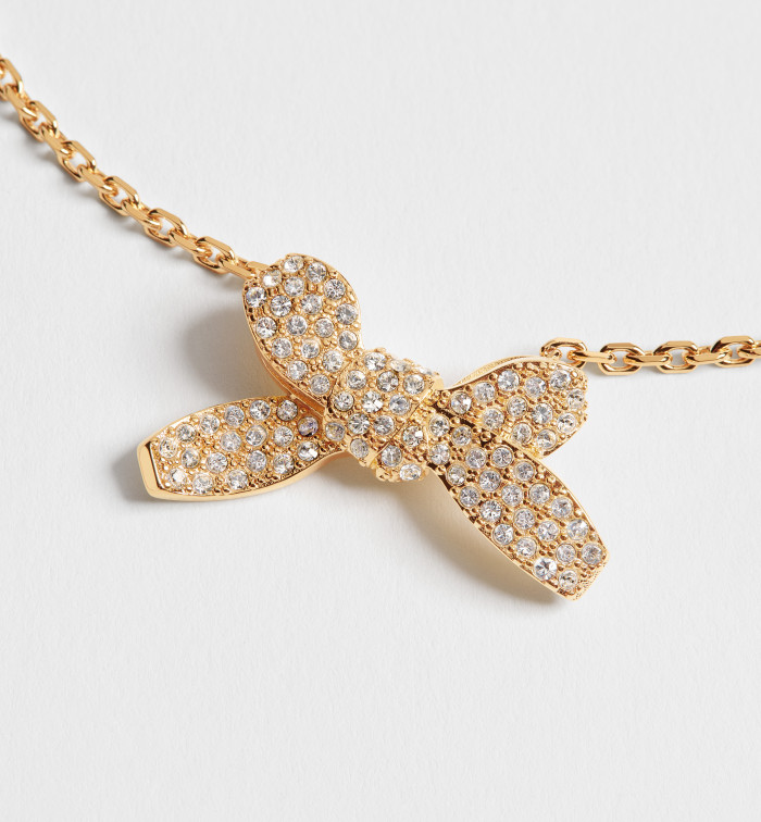 DIOR Delicate Bow Necklace Gold-Finish Metal and Crystals #379149