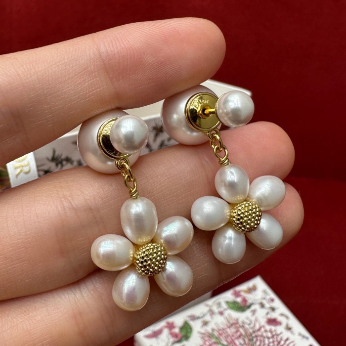 DIOR Dioriviera Dior Tribales Earrings Gold-Finish Metal White Resin Pearls and Freshwater Pearls #385416