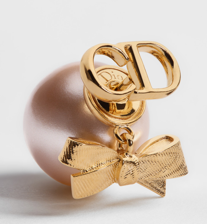 DIOR Dior Tribales Earrings Gold-Finish Metal and Iridescent Pink Resin Pearls #385666