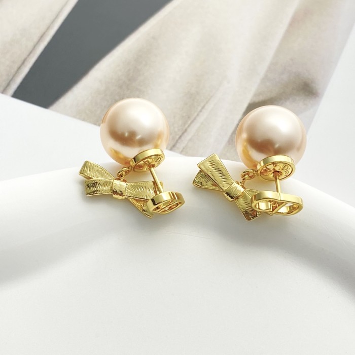 DIOR Dior Tribales Earrings Gold-Finish Metal and Iridescent Pink Resin Pearls #385666