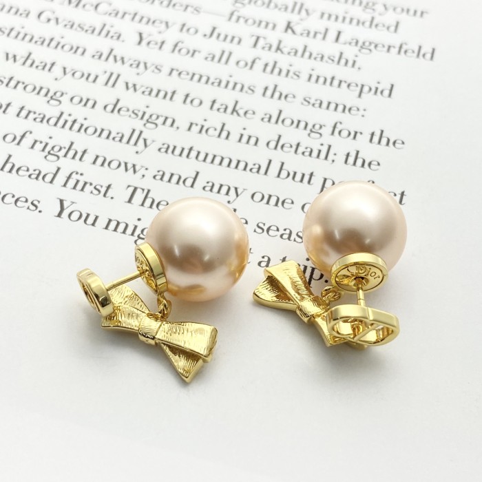 DIOR Dior Tribales Earrings Gold-Finish Metal and Iridescent Pink Resin Pearls #385666