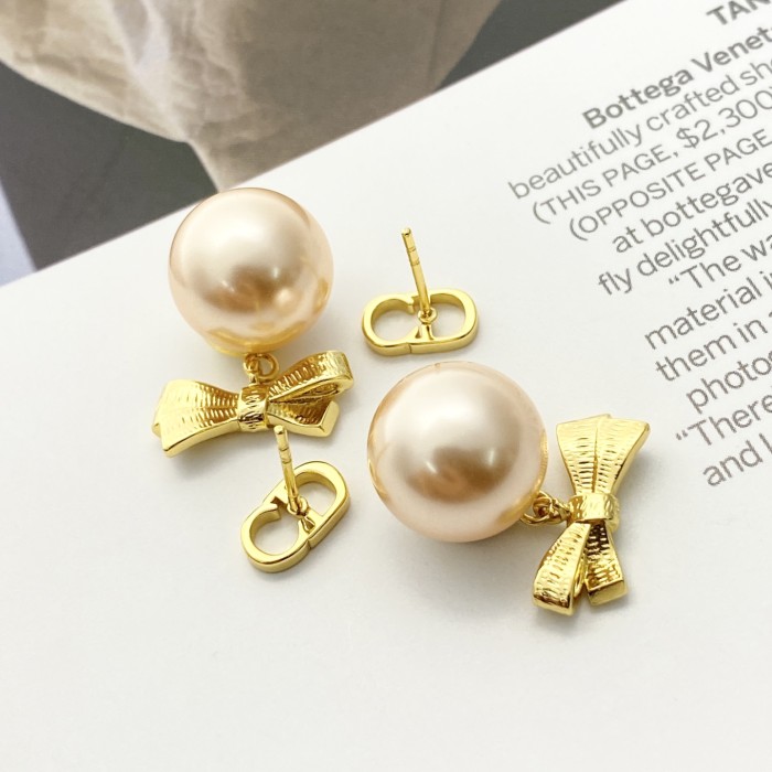 DIOR Dior Tribales Earrings Gold-Finish Metal and Iridescent Pink Resin Pearls #385666