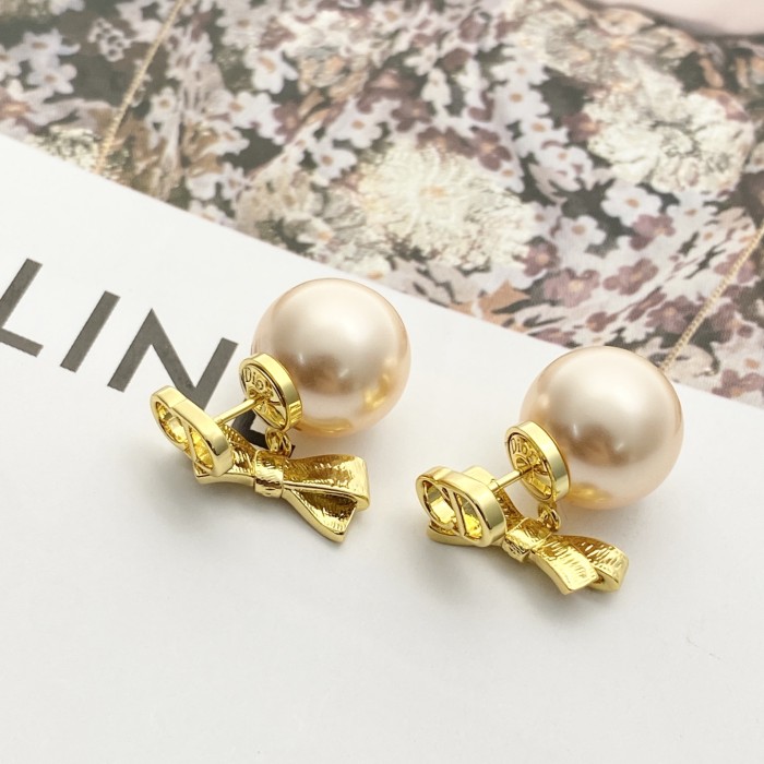 DIOR Dior Tribales Earrings Gold-Finish Metal and Iridescent Pink Resin Pearls #385666