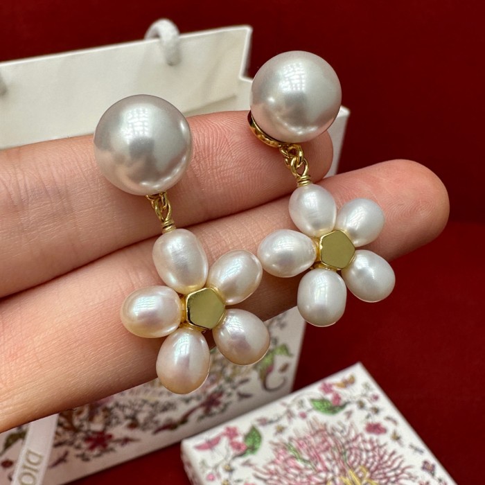 DIOR Dioriviera Dior Tribales Earrings Gold-Finish Metal White Resin Pearls and Freshwater Pearls #385416