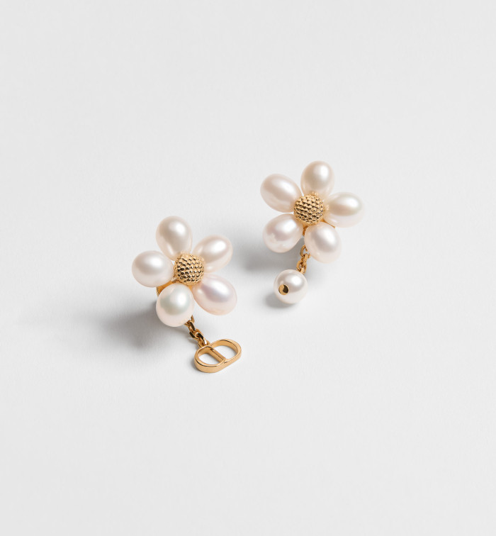 DIOR Dioriviera Brush Bloom Earrings Gold-Finish Metal Freshwater Pearls and White Resin Pearl #385657