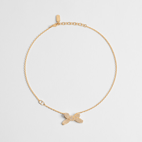 DIOR Delicate Bow Necklace Gold-Finish Metal and Crystals #379149