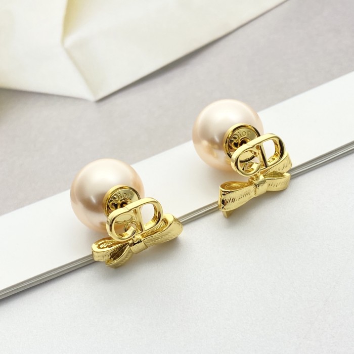 DIOR Dior Tribales Earrings Gold-Finish Metal and Iridescent Pink Resin Pearls #385666
