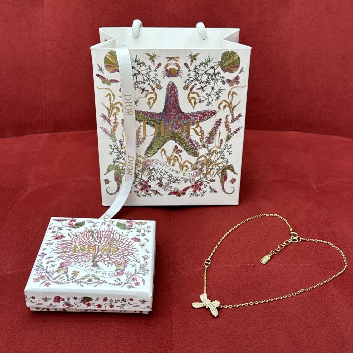 DIOR Delicate Bow Necklace Gold-Finish Metal and Crystals #379149