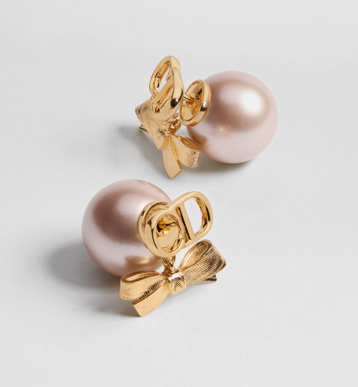 DIOR Dior Tribales Earrings Gold-Finish Metal and Iridescent Pink Resin Pearls #385666