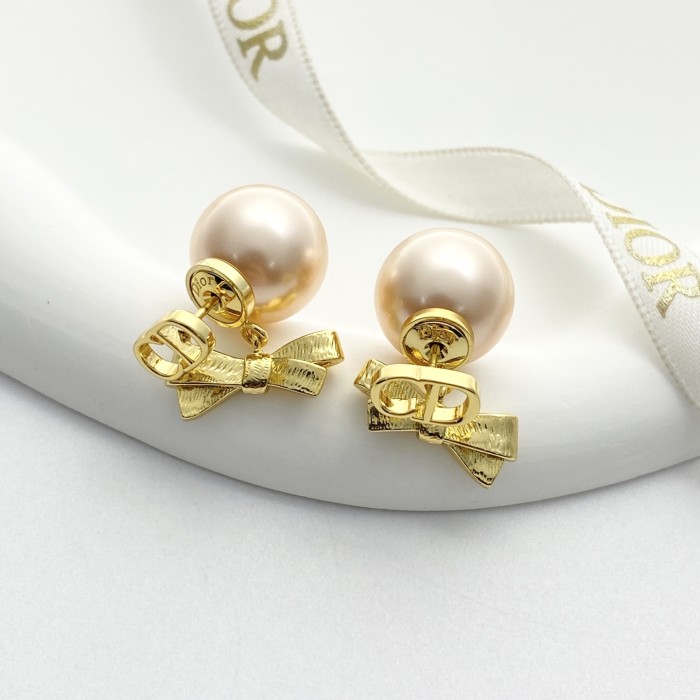 DIOR Dior Tribales Earrings Gold-Finish Metal and Iridescent Pink Resin Pearls #385666
