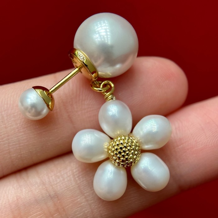 DIOR Dioriviera Dior Tribales Earrings Gold-Finish Metal White Resin Pearls and Freshwater Pearls #385416